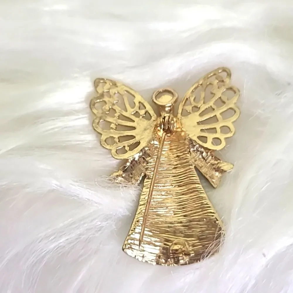Holiday Angel Pin, Green & Silver with Gold Wings, NWOT